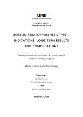 Boston Keratoprosthesis Type I