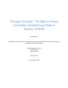 The Right to Privacy Committee and Bathhouse Raids in Toronto, 1978-83