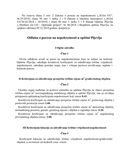 Odluka O Porezu Na Nepokretnosti U Opštini Pljevlja