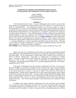 Overview of Liriope and Ophiopogon (Ruscaceae) Naturalized and Commonly Cultivated in the USA