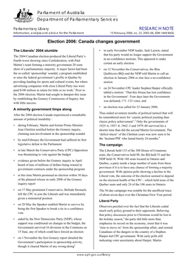 Election 2006: Canada Changes Government