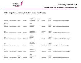 ACTION THANK BILL SPONSORS & CO-SPONSORS HB 261 Stage