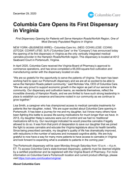 Columbia Care Opens Its First Dispensary in Virginia
