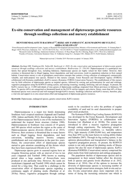 Ex-Situ Conservation and Management of Dipterocarps Genetic Resources Through Seedlings Collections and Nursery Establishment