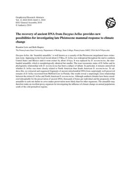 The Recovery of Ancient DNA from Dasypus Bellus Provides New Possibilities for Investigating Late Pleistocene Mammal Response to Climate Change