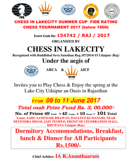 CHESS in LAKECITY SUMMER CUP FIDE RATING CHESS TOURNAMENT 2017 (Below 1600)