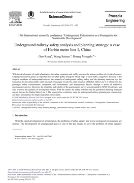 Underground Railway Safety Analysis and Planning Strategy: a Case of Harbin Metro Line 1, China