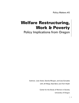 Welfare Restructuring, Work & Poverty