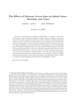 The Effects of Naloxone Access Laws on Opioid Abuse, Mortality, and Crime