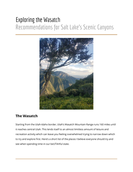 Exploring the Wasatch Recommendations for Salt Lake's