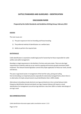 Cattle Standards and Guidelines – Identification Discussion Paper