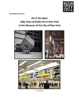 Art in the Open Fifty Years of Public Art in New York at the Museum of the City of New York