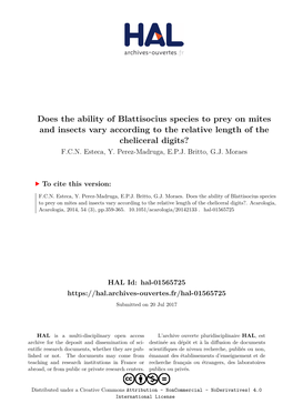 Does the Ability of Blattisocius Species to Prey on Mites and Insects Vary According to the Relative Length of the Cheliceral Digits? F.C.N