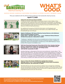 Whats Good Events Guide April 1-7 2021 Gainesville and Alachua County