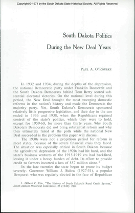 South Dakota Politics During the New Deal Years