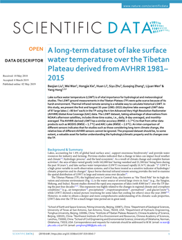 A Long-Term Dataset of Lake Surface Water Temperature Over the Tibetan Plateau Derived from AVHRR 1981–2015