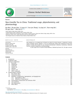 Non-Camellia Tea in China: Traditional Usage, Phytochemistry, and Pharmacology