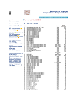 Approved Rate List 2018-2019 --%> Excise Department (RSED)