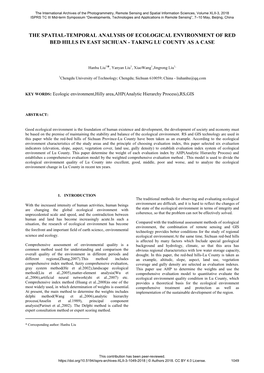 The Spatial-Temporal Analysis of Ecological Environment of Red Bed Hills in East Sichuan - Taking Lu County As a Case