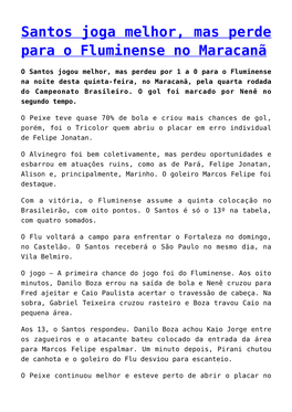 Santos Joga Melhor, Mas Perde Para O Fluminense No Maracanã