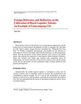 Foreign Reference and Reflection on the Cultivation of Rural Logistics Talents: an Example of Lianyungang City