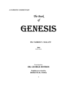 Genesis – Father Tadros Yacoub Malaty