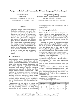 Design of a Rule-Based Stemmer for Natural Language Text in Bengali