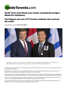 North York's Jane-Finch.Com Creator Awarded Sovereignâ•Žs Medal F