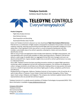 Teledyne Controls Exhibitor Booth Number: 30