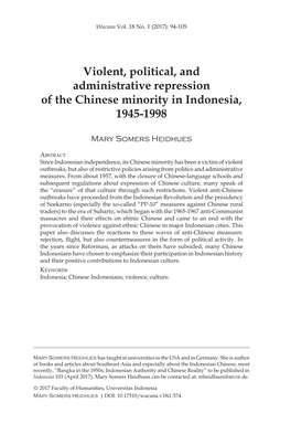 Violent, Political, and Administrative Repression of the Chinese Minority in Indonesia, 1945-1998