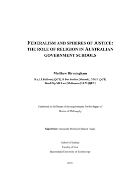The Role of Religion in Australian Government Schools