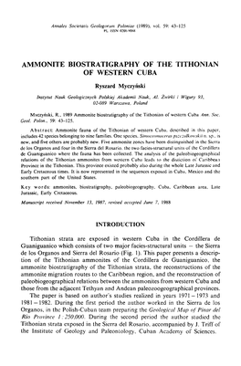 Ammonite Biostratigraphy of the Tithonian of Western Cuba