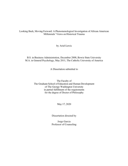 Looking Back, Moving Forward: a Phenomenological Investigation of African American Millennials’ Views on Historical Trauma