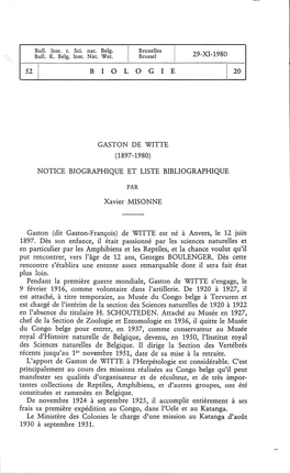 52 1 Biologie Gaston De Witte (1897-1980) 29-Xi-1980 Notice