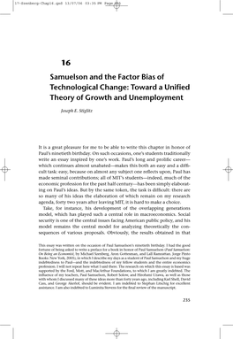 16 Samuelson and the Factor Bias of Technological Change: Toward a Uniﬁed Theory of Growth and Unemployment