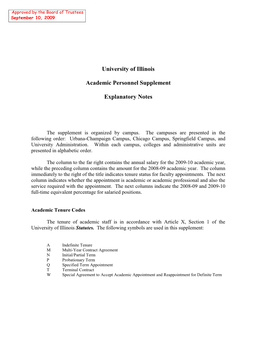 University of Illinois Academic Personnel Supplement Explanatory Notes