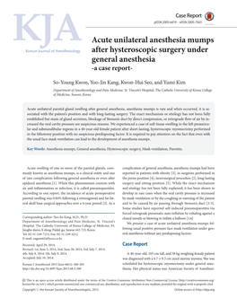 Acute Unilateral Anesthesia Mumps After Hysteroscopic Surgery Under