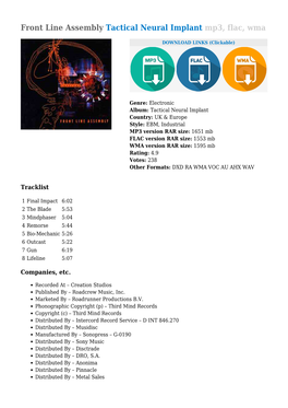 Front Line Assembly Tactical Neural Implant Mp3, Flac, Wma