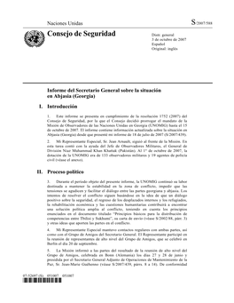 Informe Del Secretario General Sobre La Situación En Abjasia (Georgia). S