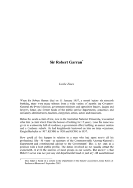 Sir Robert Garran*