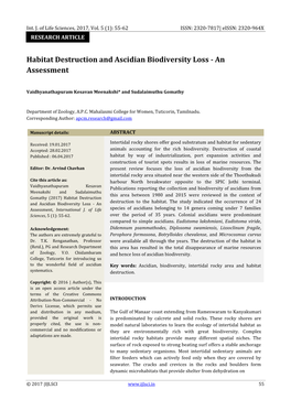 Habitat Destruction and Ascidian Biodiversity Loss - an Assessment