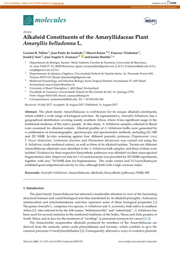 Alkaloid Constituents of the Amaryllidaceae Plant Amaryllis Belladonna L