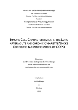 Immune Cell Characterization in the Lung After Acute and Chronic Cigarette Smoke Exposure in a Mouse Model of Copd