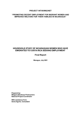 Household Study of Nicaraguan Migrant Women