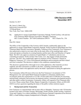 CRA Decision #186 December 2017 October 16, 2017