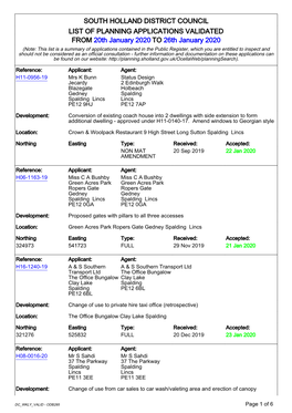 South Holland District Council List of Planning