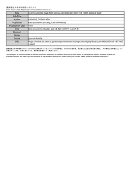 Title LLOYD GEORGE and the SOCIAL REFORM BEFORE THE