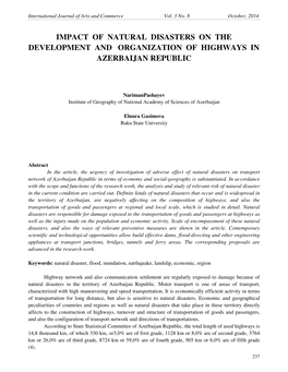 Impact of Natural Disasters on the Development and Organization of Highways in Azerbaijan Republic