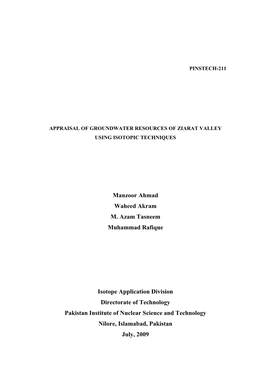 Appraisal of Groundwater Resources of Ziarat Valley Using Isotopic Techniques