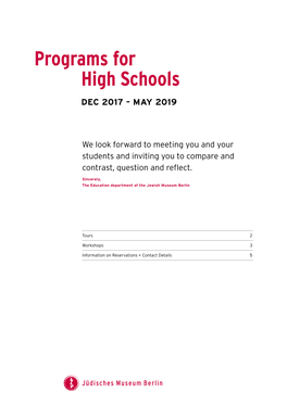 Programs for High Schools DEC 2017 – MAY 2019